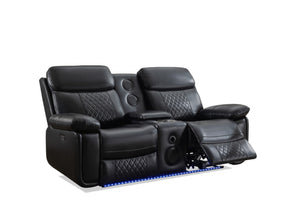 English Elm M046 Power Reclining Loveseat with Bluetooth Speakers Led Lighting Faux Leather Black W1805P308456