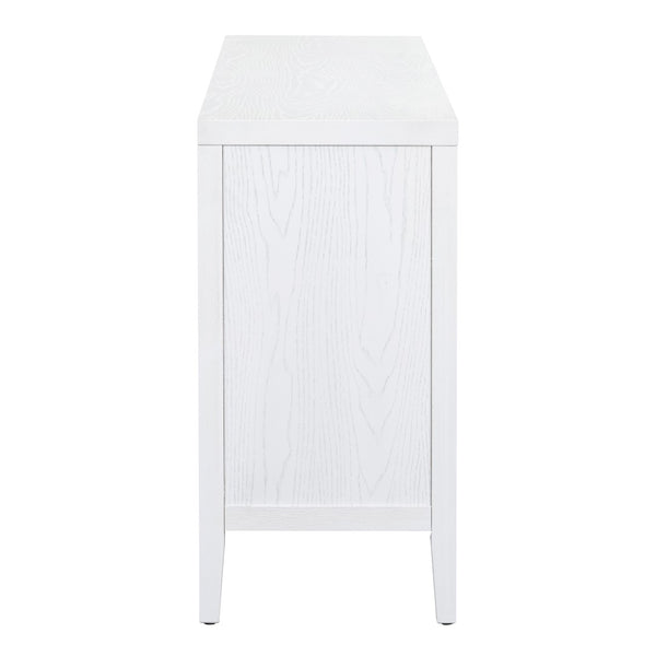 English Elm Trexm Vintage Four Door Sideboard Rubberwood Carved Panels Round Handles Dining Storage White WF307723AAK