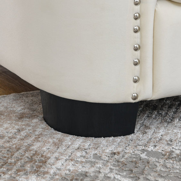 English Elm 59-Inch Modern Chesterfield Velvet Sofa with Tufted Back, Nailhead Arms, Two Cushions, Stylish Comfort Beige W834S00141