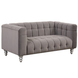 English Elm 63" Modern Sofa Dutch Fluff Upholstered Sofa With Solid Wood Legs, Buttoned Tufted Backrest,Gray