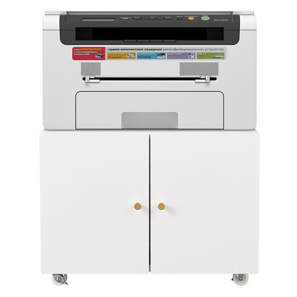 English Elm White Steel Rolling Printer Cabinet with Magnetic Doors and Adjustable Shelf for Home Office W124757932