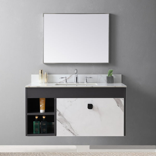 English Elm Montary Sintered Stone Vanity Top Carrara Gold Veining with Undermount Sink Included W509107291