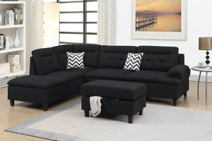 English Elm Living Modern Linen-Like Sectional Sofa with Left Chaise and Storage Ottoman, Tufted Comfort Design Black 15 L x 23 W x 34 H HS00F6588-ID-AHD
