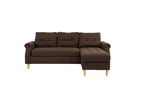English Elm Living Small Space Reversible Chaise Sectional Sofa with Tufted Linen-Like Upholstery and Rolled Arms Coffee 23 L x 34 W x 87 H HS00F6457-ID-AHD