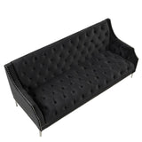 English Elm 78" Modern Sofa Dutch Plush Upholstered Sofa With Metal Legs, Button Tufted Back Black