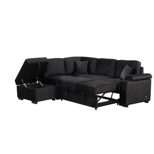 English Elm 84.75" Linen Sectional Sleeper Sofa with Storage Ottoman for Apartment Living SG000550AAB