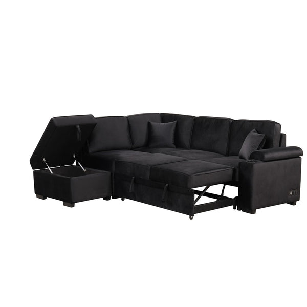 English Elm 84.75" Linen Sectional Sleeper Sofa with Storage Ottoman for Apartment Living SG000550AAB
