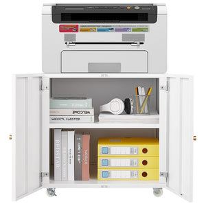English Elm White Rolling Metal Printer Stand with Locking Wheels Adjustable Shelf Home Office W1247110443