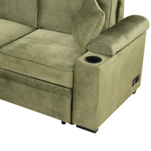 English Elm 84.75" Linen Sectional Sleeper Sofa with Storage Ottoman for Apartment Living SG000550AAF