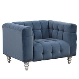 English Elm 42" Modern Sofa Dutch Fluff Upholstered Sofa With Solid Wood Legs, Buttoned Tufted Backrest,Blue