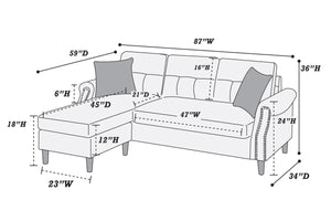 English Elm Paparika Reversible Sectional Sofa 2-Piece Velvet-Like Chaise Tufted Back Pillows Nailhead Arms Cozy Modern HS00F6449-ID-AHD