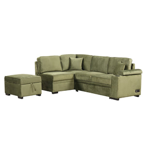 English Elm 84.75" Linen Sectional Sleeper Sofa with Storage Ottoman for Apartment Living SG000550AAF