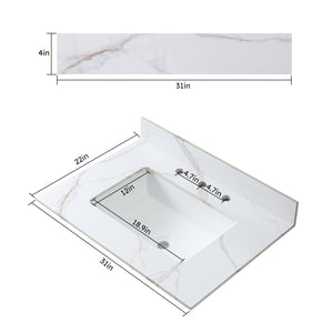 English Elm Montary 31-Inch Carrara Stone Vanity Top With Undermount Sink & Backsplash - Elegant Bathroom Upgrade! W509107287