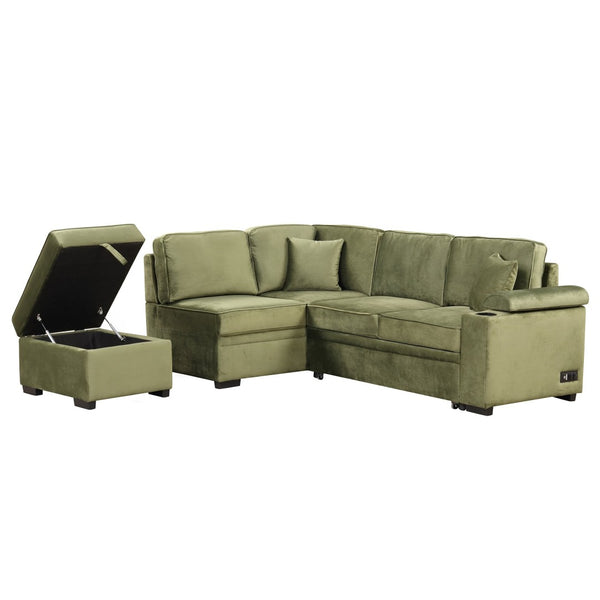 English Elm 84.75" Linen Sectional Sleeper Sofa with Storage Ottoman for Apartment Living SG000550AAF