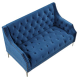 English Elm 55.5" Modern Sofa Dutch Plush Upholstered Sofa With Metal Legs, Button Tufted Back Blue