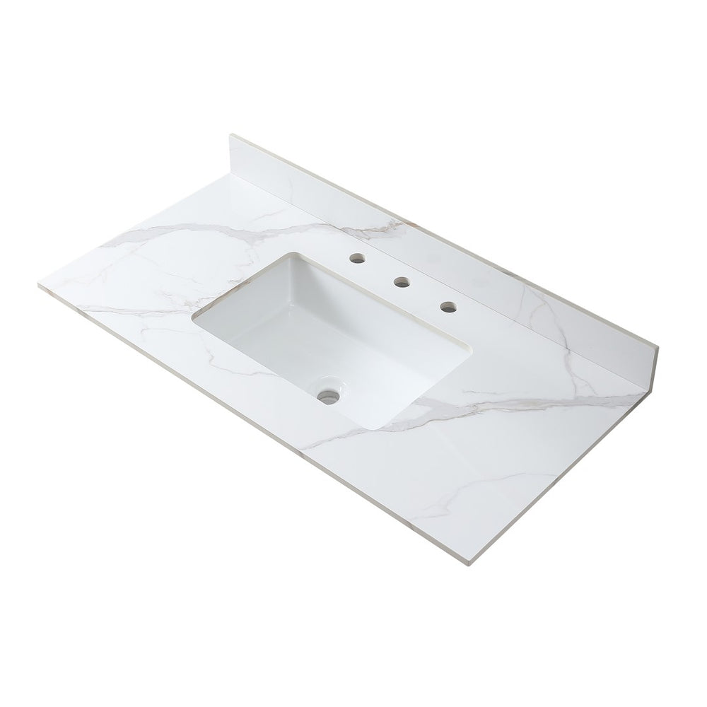 English Elm Montary Sintered Stone Vanity Top Carrara Gold Veining with Undermount Sink Included W509107291