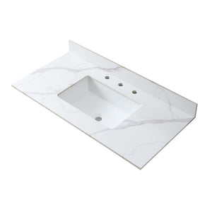 English Elm Montary Sintered Stone Vanity Top Carrara Gold Veining with Undermount Sink Included W509107291
