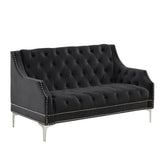 English Elm 55.5" Modern Sofa Dutch Plush Upholstered Sofa With Metal Legs, Button Tufted Back Black