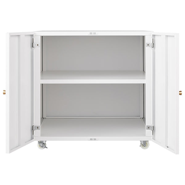 English Elm White Rolling Metal Printer Stand with Locking Wheels Adjustable Shelf Home Office W1247110443