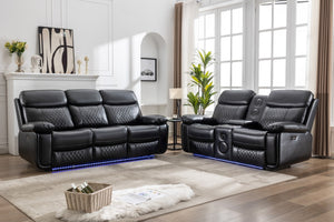 English Elm Zpm046 Power Reclining Sofa Set with Led Lighting Bluetooth Speakers and Usb Console Black W1805S00132