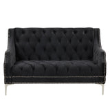 English Elm 55.5" Modern Sofa Dutch Plush Upholstered Sofa With Metal Legs, Button Tufted Back Black