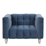 English Elm 42" Modern Sofa Dutch Fluff Upholstered Sofa With Solid Wood Legs, Buttoned Tufted Backrest,Blue