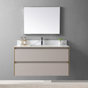English Elm Montary 43X22 Inch Sintered Stone Vanity Top In Carrara Gold With Pre-Attached Sink & Backsplash W509107290