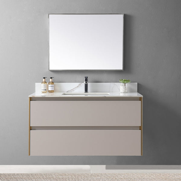 English Elm Montary 43X22 Inch Sintered Stone Vanity Top In Carrara Gold With Pre-Attached Sink & Backsplash W509107290