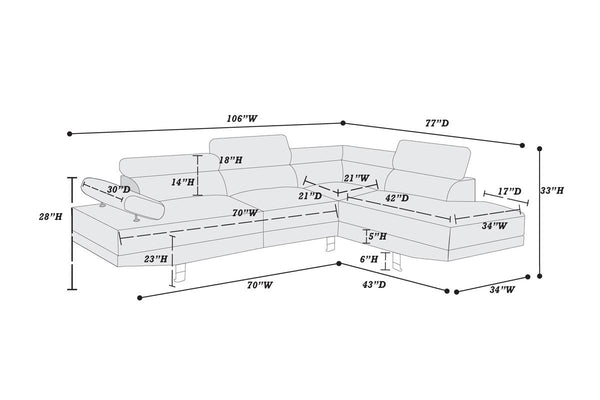 English Elm White Faux Leather Sectional Sofa with Adjustable Headrests, Right Chaise & Left Sofa, Modern 105" stylish HS00F7320-ID-AHD