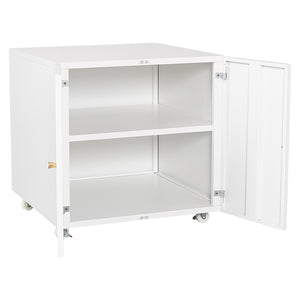 English Elm White Rolling Metal Printer Stand with Locking Wheels Adjustable Shelf Home Office W1247110443