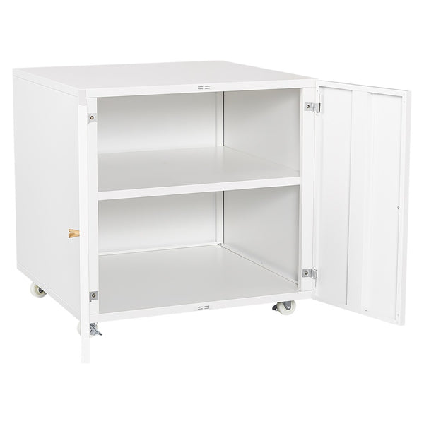 English Elm White Rolling Metal Printer Stand with Locking Wheels Adjustable Shelf Home Office W1247110443