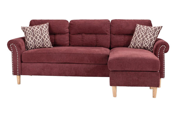 English Elm Paparika Reversible Sectional Sofa 2-Piece Velvet-Like Chaise Tufted Back Pillows Nailhead Arms Cozy Modern HS00F6449-ID-AHD