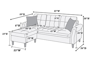 English Elm Living Small Space Reversible Chaise Sectional Sofa with Tufted Linen-Like Upholstery and Rolled Arms Coffee 23 L x 34 W x 87 H HS00F6457-ID-AHD