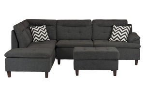 English Elm Living Charcoal Linen-Like Sectional Sofa with Left Chaise & Storage Ottoman, Tufted Cushions, Solid Frame HS00F6590-ID-AHD