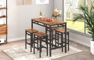 English Elm Bar bar table set 5PC Rustic Brown & Black Industrial High Dining Table with 4 Stools, 350LB Capacity W1162126311