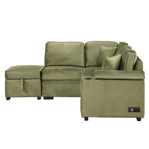 English Elm 84.75" Linen Sectional Sleeper Sofa with Storage Ottoman for Apartment Living SG000550AAF