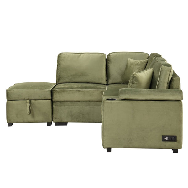 English Elm 84.75" Linen Sectional Sleeper Sofa with Storage Ottoman for Apartment Living SG000550AAF