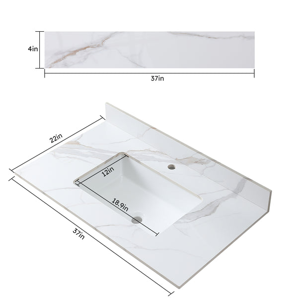 English Elm Montary 37-Inch Carrara Gold Bathroom Vanity Top With Undermount Sink & Modern Faucet Hole Design W509107288