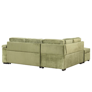 English Elm 84.75" Linen Sectional Sleeper Sofa with Storage Ottoman for Apartment Living SG000550AAF