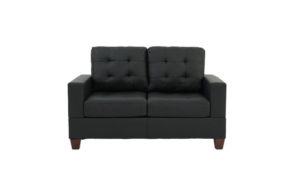 English Elm Living 2-Piece Faux Leather Tufted Sofa and Loveseat Set with Plush Cushions, Pillows, Solid Legs Black 62 L x 34 W x 14 H HS00F7855-ID-AHD