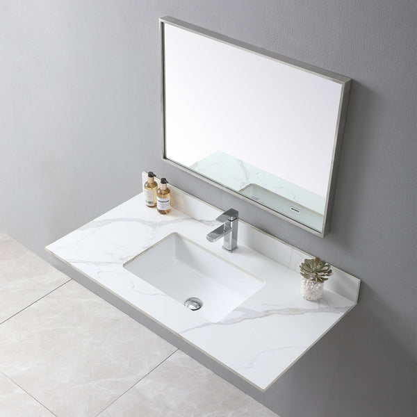 English Elm Montary 43X22 Inch Sintered Stone Vanity Top In Carrara Gold With Pre-Attached Sink & Backsplash W509107290
