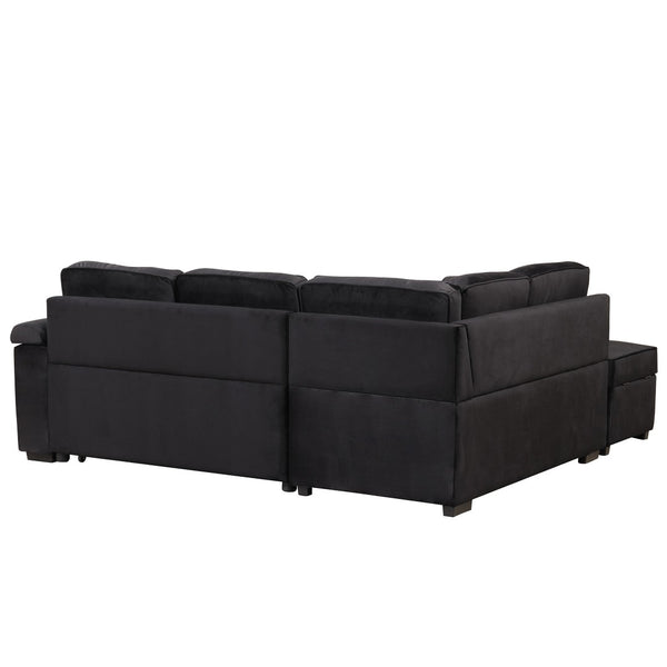 English Elm 84.75" Linen Sectional Sleeper Sofa with Storage Ottoman for Apartment Living SG000550AAB