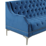 English Elm 78" Modern Sofa Dutch Plush Upholstered Sofa With Metal Legs, Button Tufted Back Blue