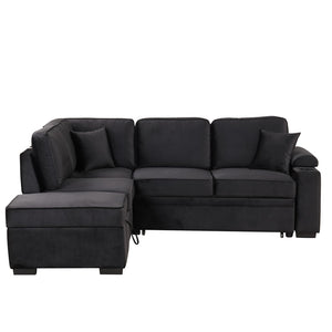 English Elm 84.75" Linen Sectional Sleeper Sofa with Storage Ottoman for Apartment Living SG000550AAB