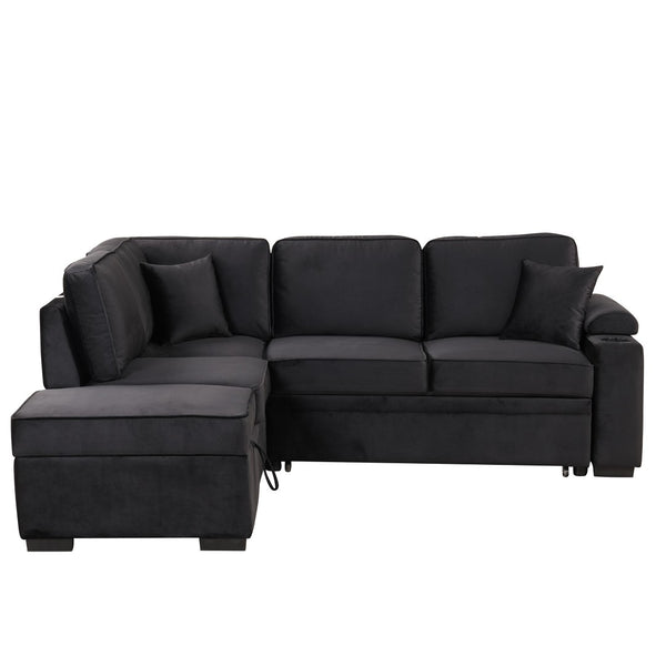 English Elm 84.75" Linen Sectional Sleeper Sofa with Storage Ottoman for Apartment Living SG000550AAB