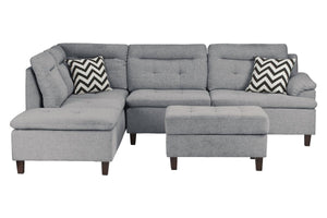 English Elm Living Modern Linen-Like Sectional Sofa with Left Chaise and Storage Ottoman, Tufted Comfort Design Grey 15 L x 23 W x 34 H HS00F6589-ID-AHD