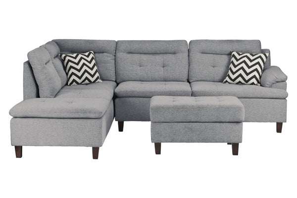 English Elm Living Modern Linen-Like Sectional Sofa with Left Chaise and Storage Ottoman, Tufted Comfort Design Grey 15 L x 23 W x 34 H HS00F6589-ID-AHD