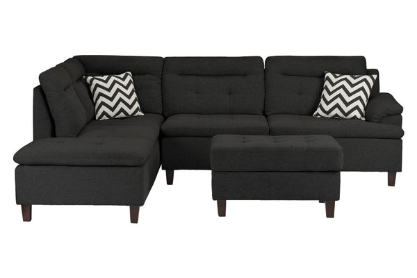English Elm Living Modern Linen-Like Sectional Sofa with Left Chaise and Storage Ottoman, Tufted Comfort Design Black 15 L x 23 W x 34 H HS00F6588-ID-AHD