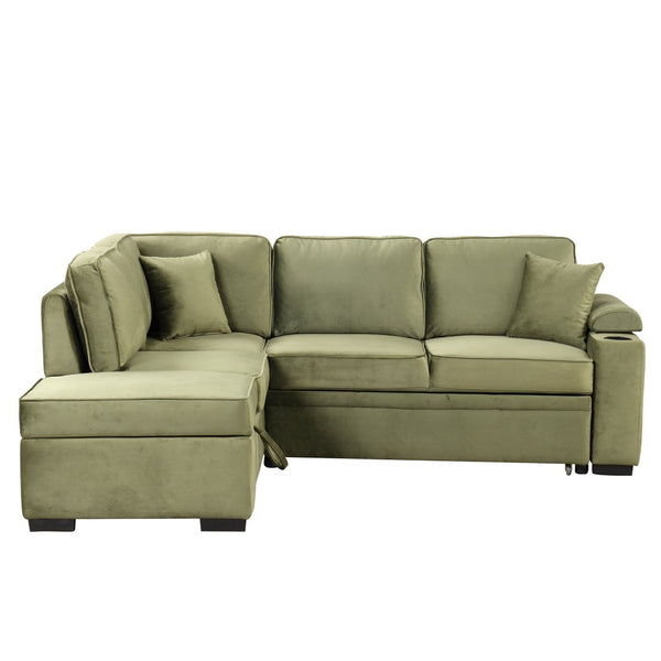 English Elm 84.75" Linen Sectional Sleeper Sofa with Storage Ottoman for Apartment Living SG000550AAF