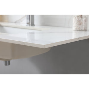 English Elm Montary 43X22 Inch Sintered Stone Vanity Top In Carrara Gold With Pre-Attached Sink & Backsplash W509107290